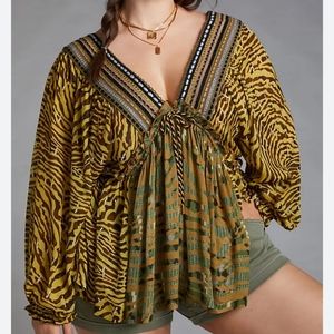 Anthropologie Conditions Apply Multi Print Flowy Boho Top